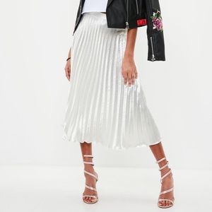 Silver Pleated Midi Skirt